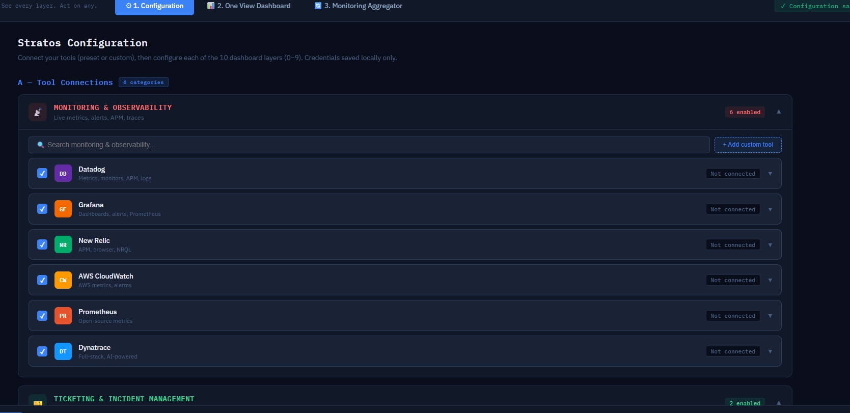 Stratos configuration screen